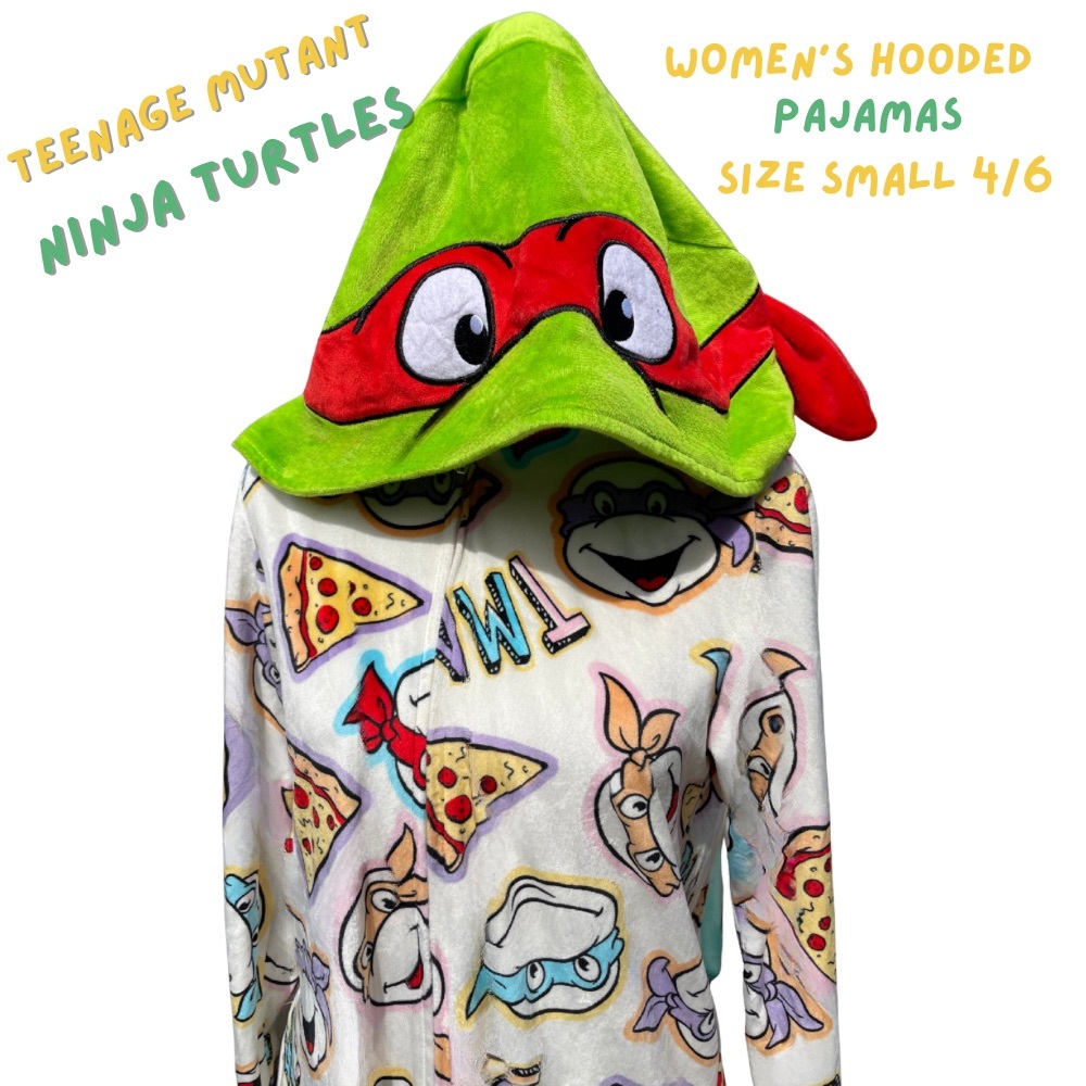 TEENAGE MUTANT NINJA TURTLES Women’s Hooded Velour 1-Piece PJs Sz Small Pajamas
